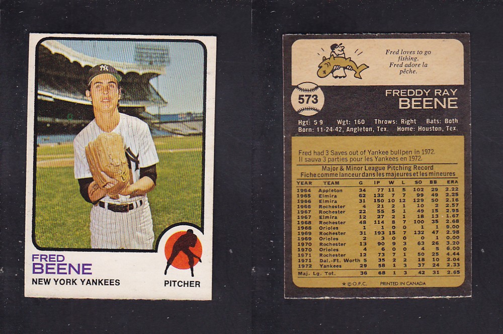 1973 O-PEE-CHEE BASEBALL CARD #573 F. BEENE photo