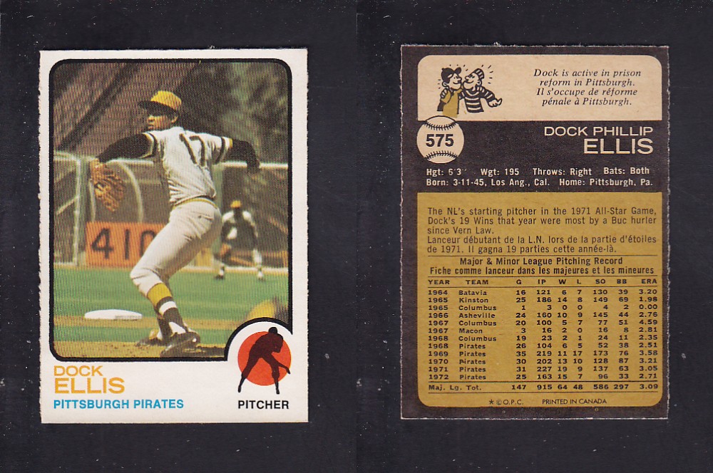 1973 O-PEE-CHEE BASEBALL CARD #575 D. ELLIS photo