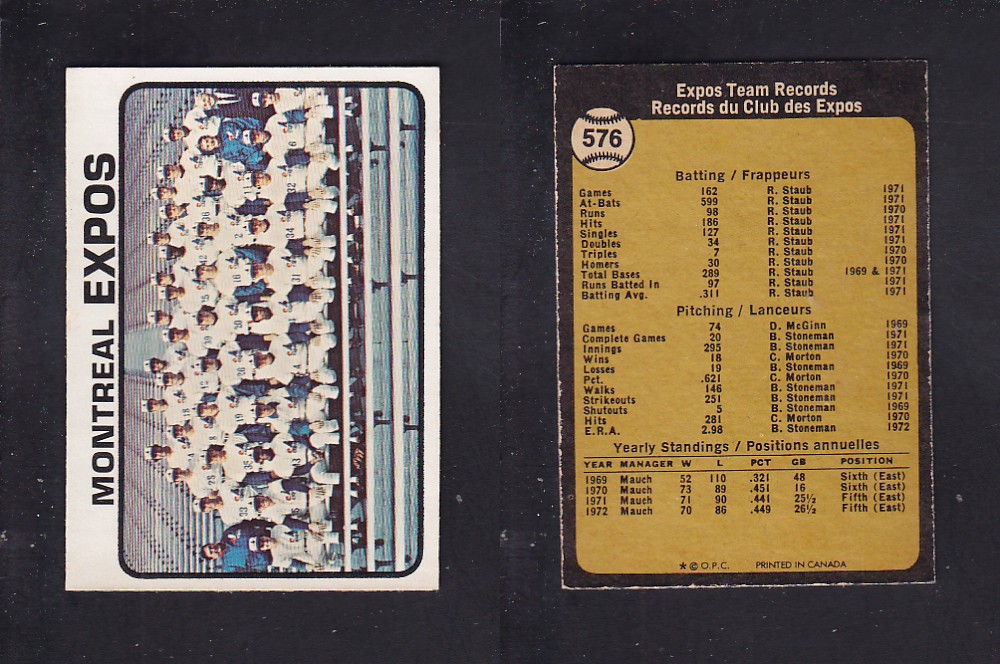 1973 O-PEE-CHEE BASEBALL CARD #576 MONTREAL EXPOS photo