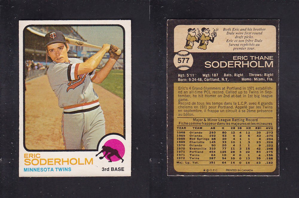 1973 O-PEE-CHEE BASEBALL CARD #577 E. SODERHOLM photo