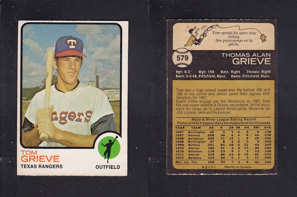 1973 O-PEE-CHEE BASEBALL CARD #579 T. GRIEVE photo