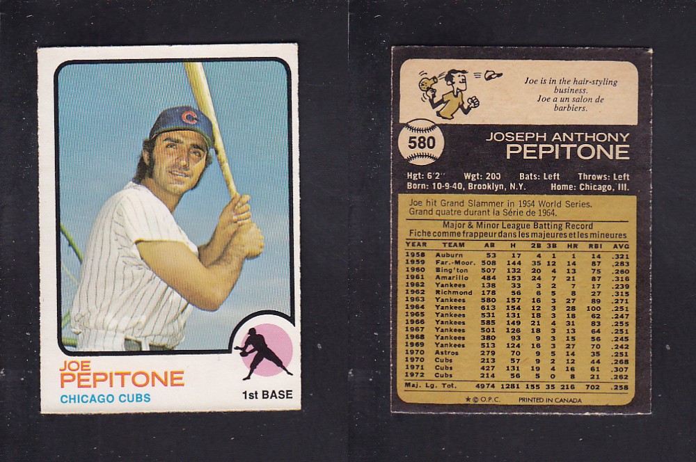 1973 O-PEE-CHEE BASEBALL CARD #580 J. PEPITONE photo