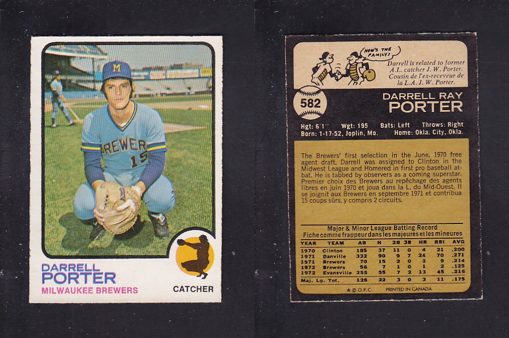 1973 O-PEE-CHEE BASEBALL CARD #582 D. PORTER photo