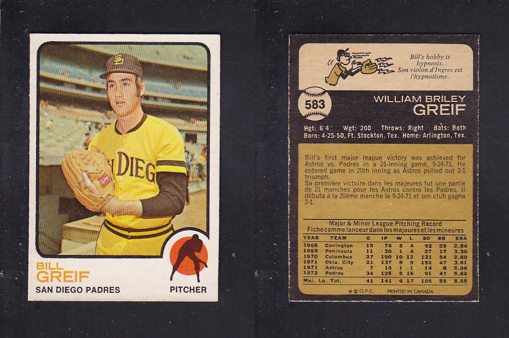 1973 O-PEE-CHEE BASEBALL CARD #583 B. GRIEF photo