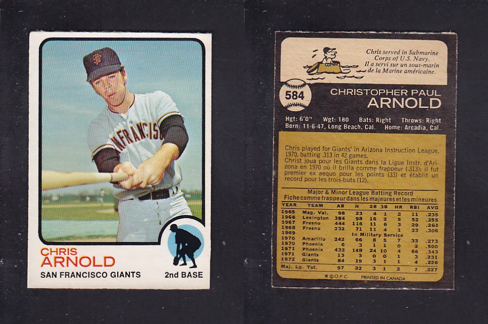 1973 O-PEE-CHEE BASEBALL CARD #584 C. ARNOLD photo