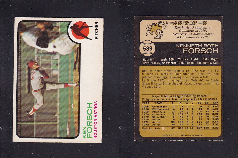 1973 O-PEE-CHEE BASEBALL CARD #589 K. FORSCH photo