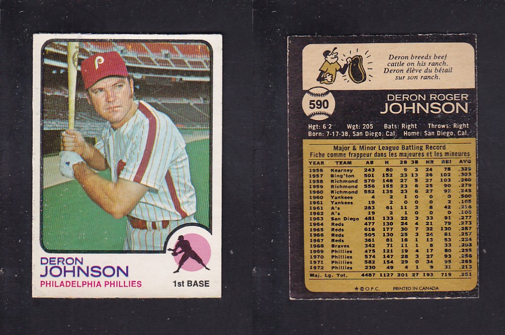 1973 O-PEE-CHEE BASEBALL CARD #590 D. JOHNSON photo