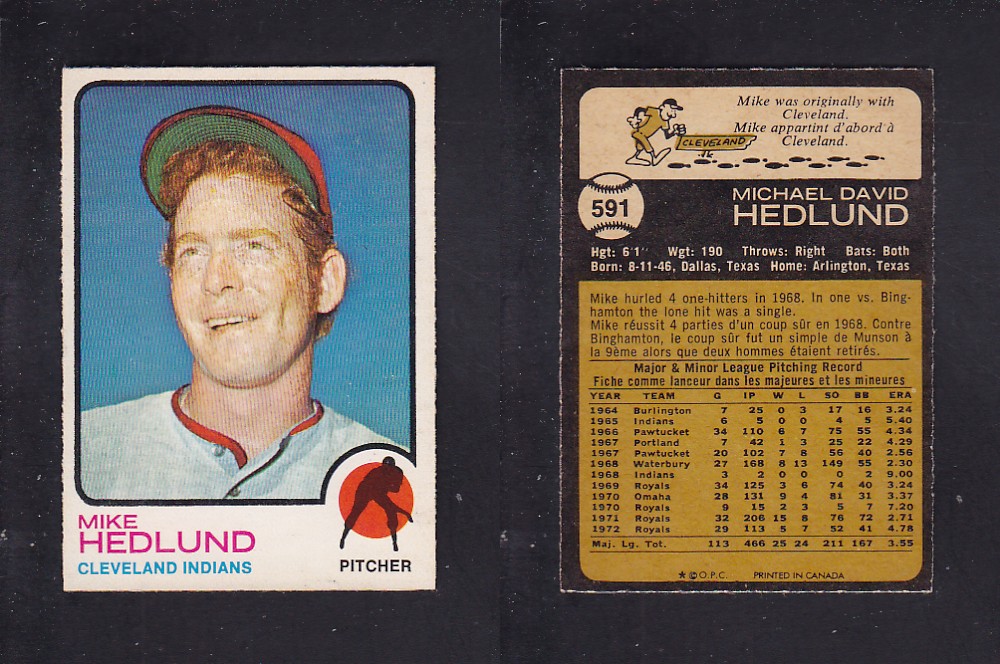 1973 O-PEE-CHEE BASEBALL CARD #591 M. HEDLUND photo