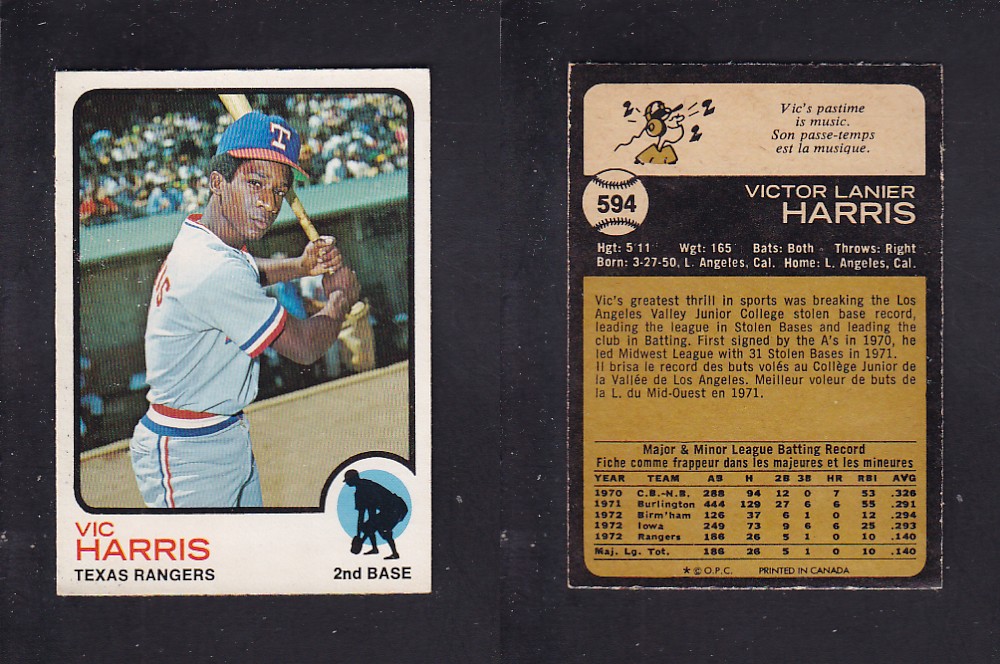 1973 O-PEE-CHEE BASEBALL CARD #594 V. HARRIS photo