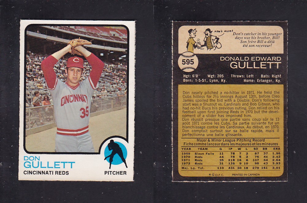 1973 O-PEE-CHEE BASEBALL CARD #595 D. GULLETT photo