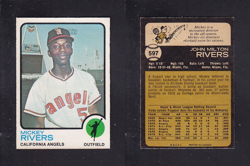 1973 O-PEE-CHEE BASEBALL CARD #597 M. RIVERS photo