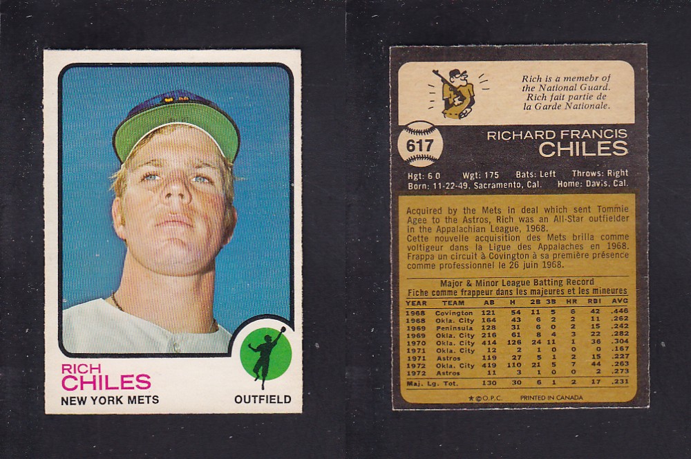 1973 O-PEE-CHEE BASEBALL CARD #617 R. CHILES photo