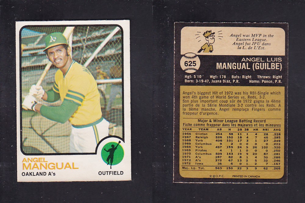 1973 O-PEE-CHEE BASEBALL CARD #625 A. MANGUAL photo