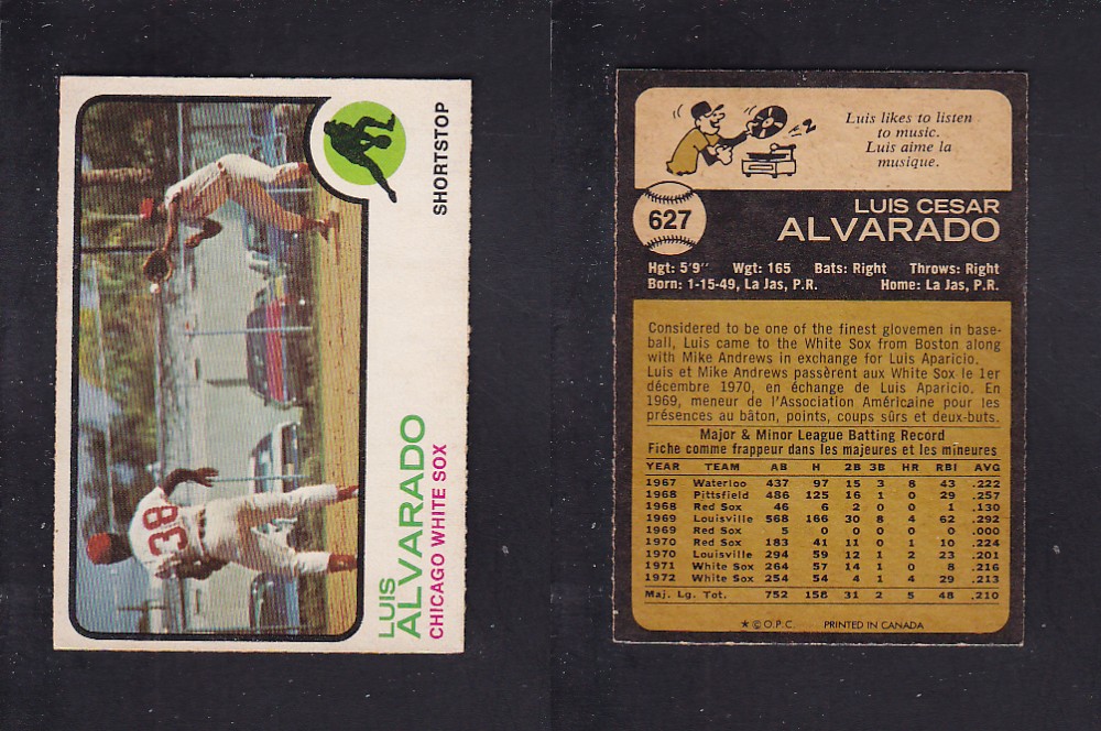 1973 O-PEE-CHEE BASEBALL CARD #627 L. ALVARADO photo