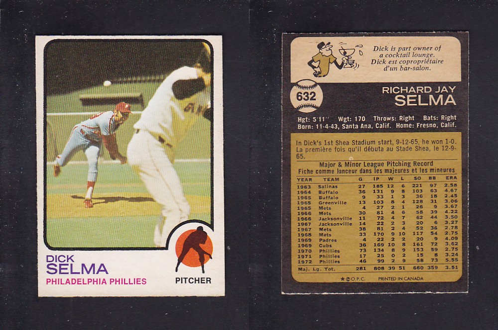 1973 O-PEE-CHEE BASEBALL CARD #632 D. SELMA photo