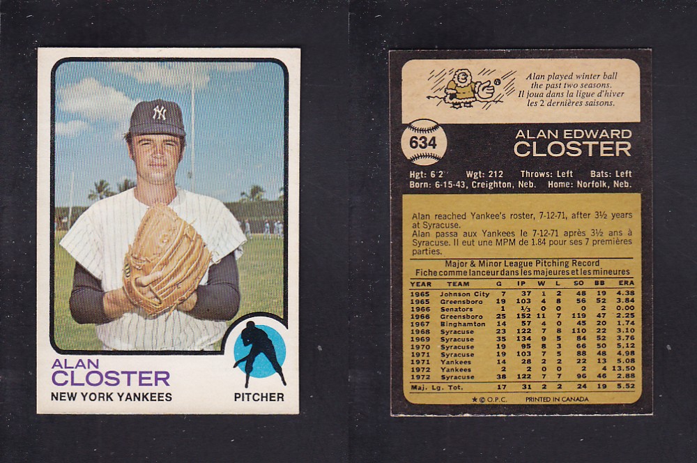 1973 O-PEE-CHEE BASEBALL CARD #634 A. CLOSTER photo