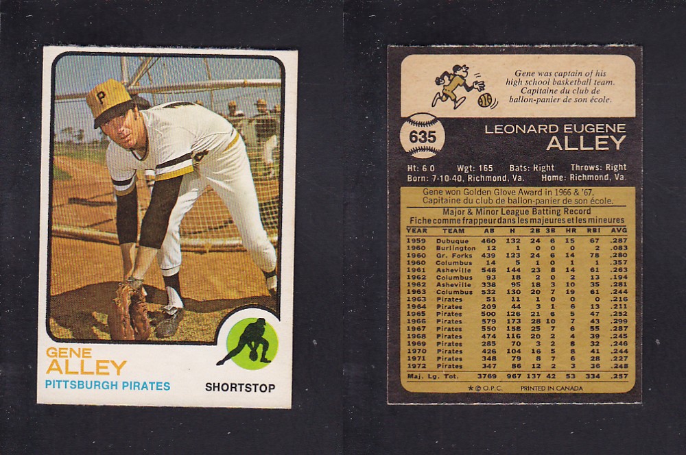 1973 O-PEE-CHEE BASEBALL CARD #635 G. ALLEY photo