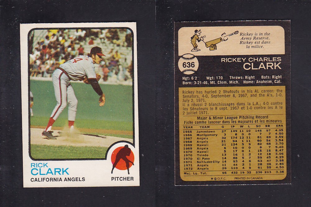 1973 O-PEE-CHEE BASEBALL CARD #636 R. CLARK photo