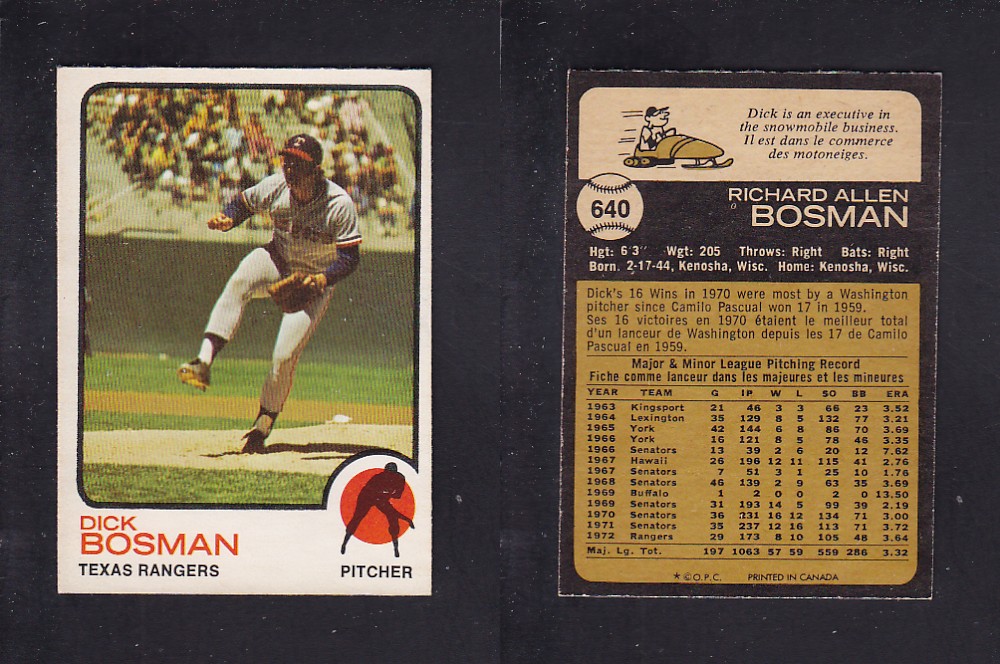 1973 O-PEE-CHEE BASEBALL CARD #640 D. BOSMAN photo