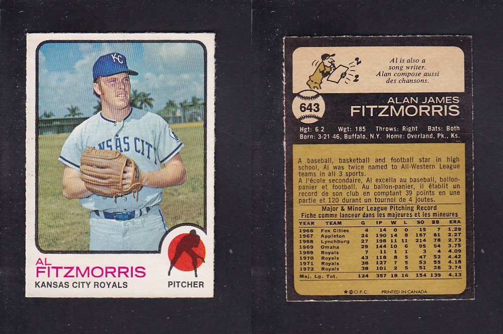 1973 O-PEE-CHEE BASEBALL CARD #643 A. FITZMORRIS photo