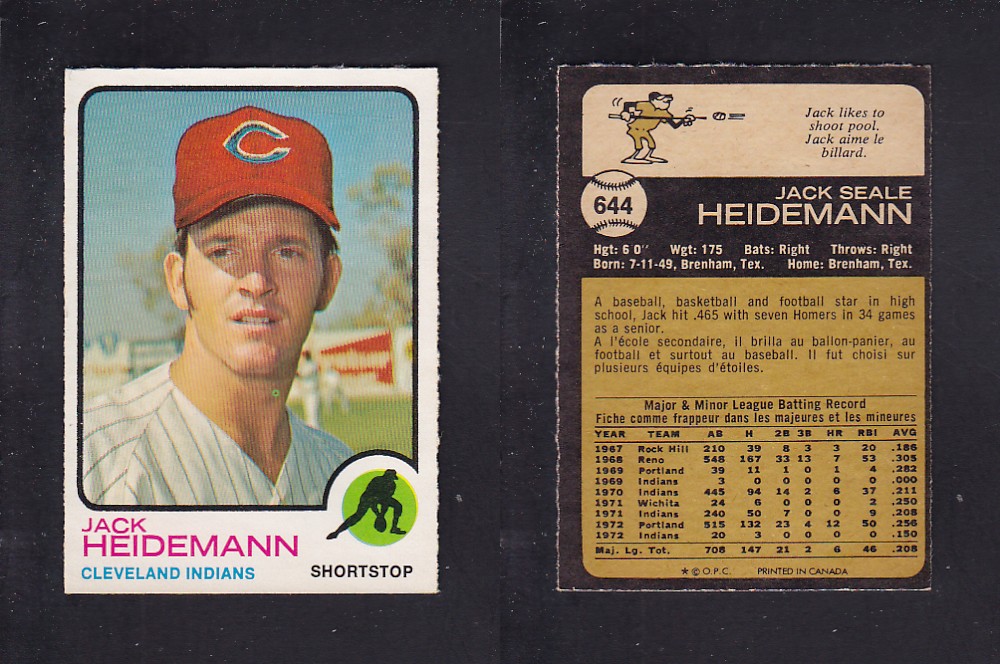 1973 O-PEE-CHEE BASEBALL CARD #644 J. HEIDEMANN photo