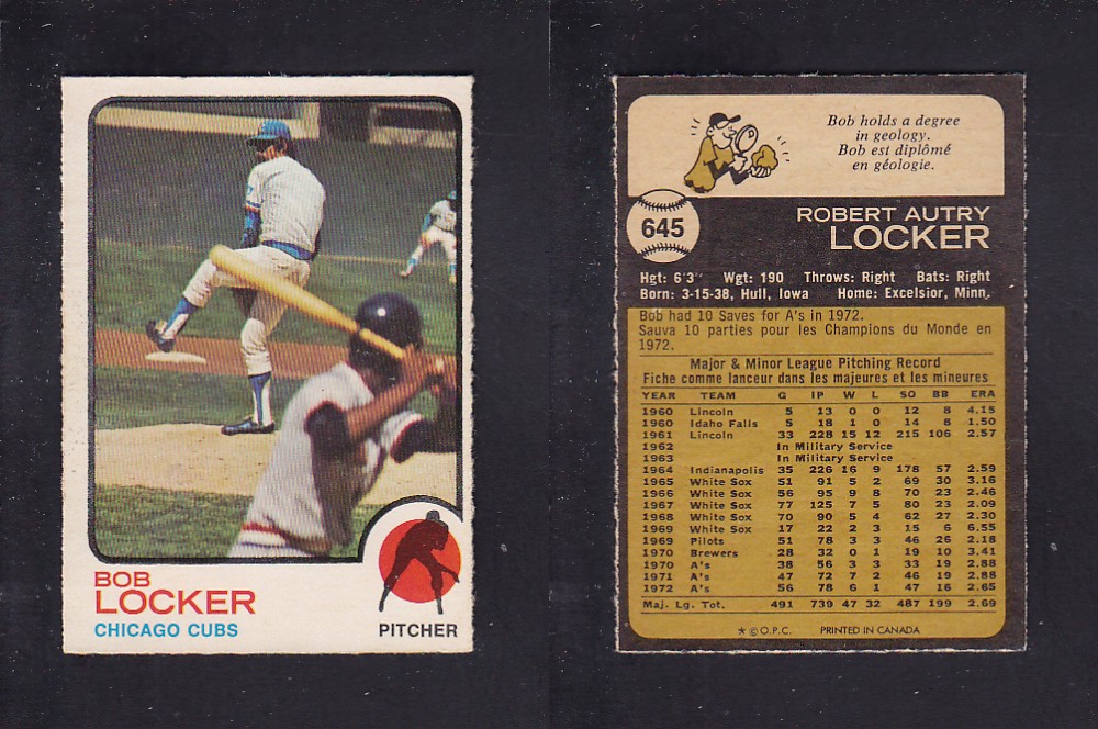 1973 O-PEE-CHEE BASEBALL CARD #645 B. LOCKER photo