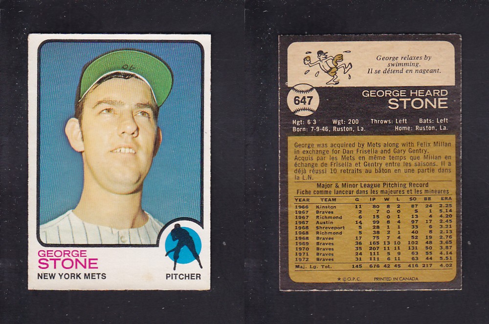 1973 O-PEE-CHEE BASEBALL CARD #647 G. STONE photo