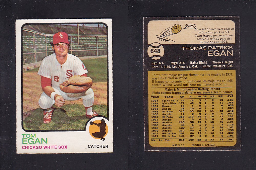 1973 O-PEE-CHEE BASEBALL CARD #648 T. EGAN photo