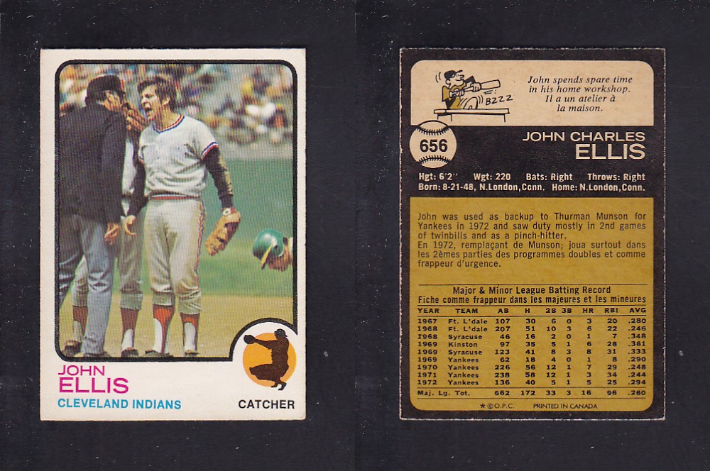 1973 O-PEE-CHEE BASEBALL CARD #656 J. ELLIS photo