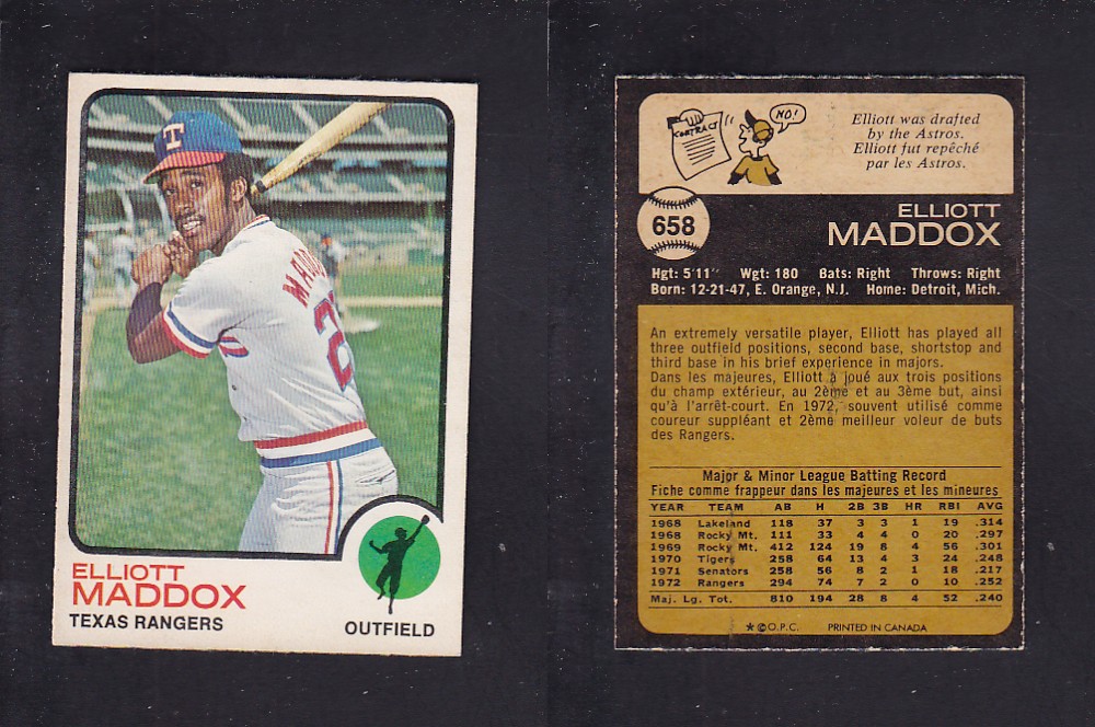 1973 O-PEE-CHEE BASEBALL CARD #658 E. MADDOX photo