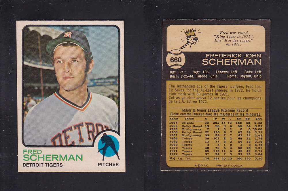 1973 O-PEE-CHEE BASEBALL CARD #660 F. SCHERMAN photo