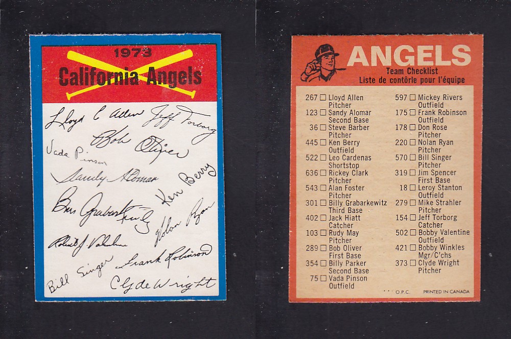 1973 O-PEE-CHEE BASEBALL CARD TEAM CHECKLISTS CALIFORNIA ANGELS photo