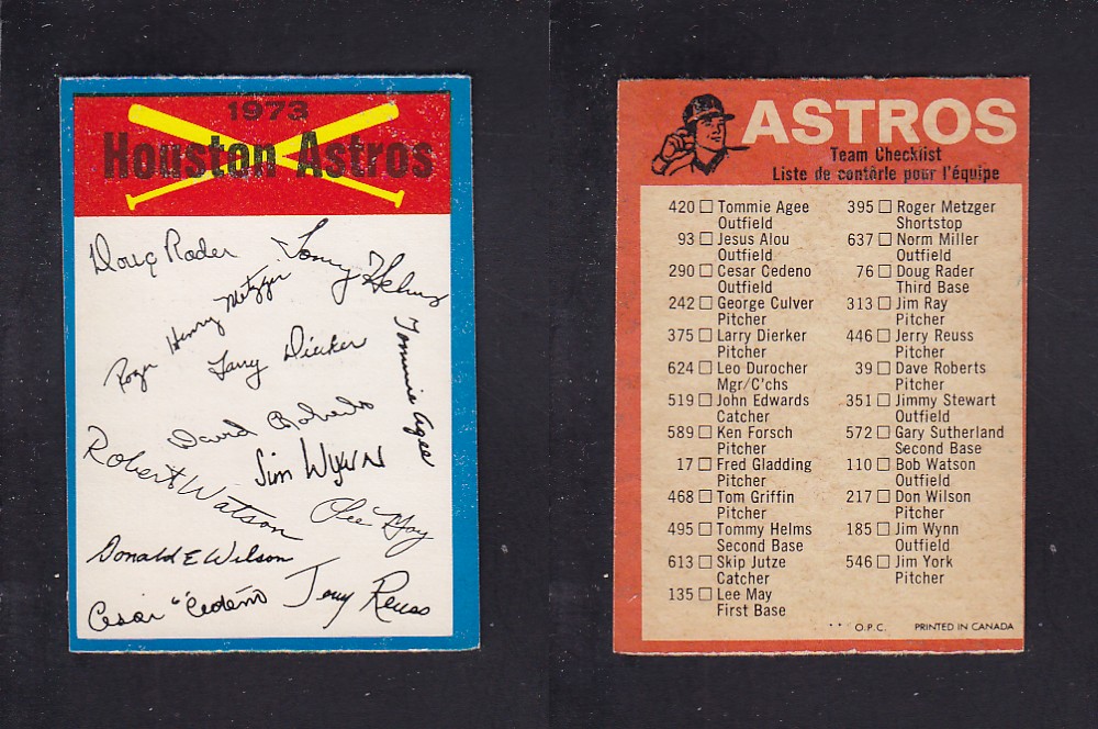 1973 O-PEE-CHEE BASEBALL CARD TEAM CHECKLISTS HOUSTON ASTROS photo