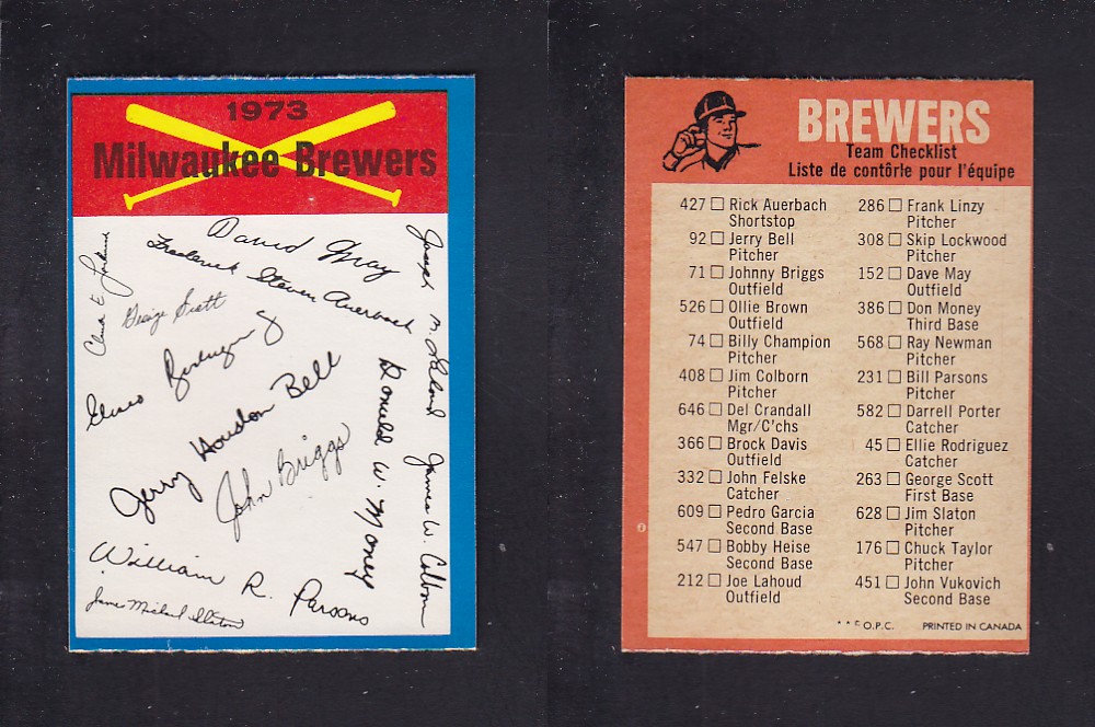 1973 O-PEE-CHEE BASEBALL CARD TEAM CHECKLISTS MILWAUKEE BREWERS photo