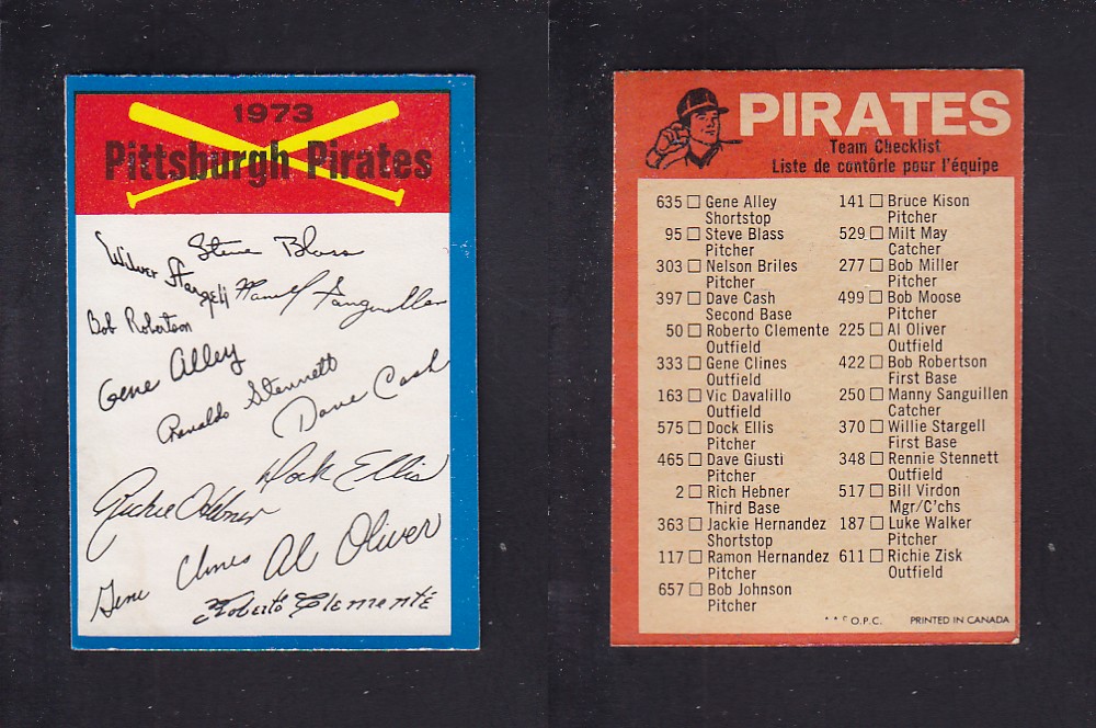 1973 O-PEE-CHEE BASEBALL CARD TEAM CHECKLISTS PITTSBURGH PIRATES photo