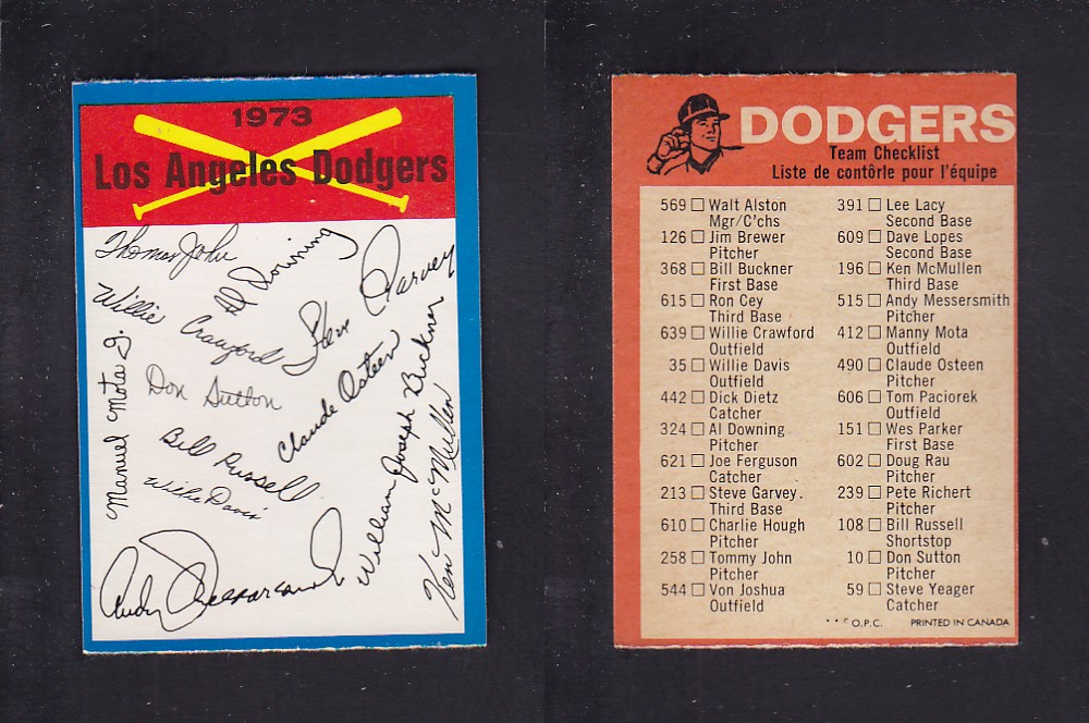 1973 O-PEE-CHEE BASEBALL CARD TEAM CHECKLISTS LOS ANGELES DODGERS photo