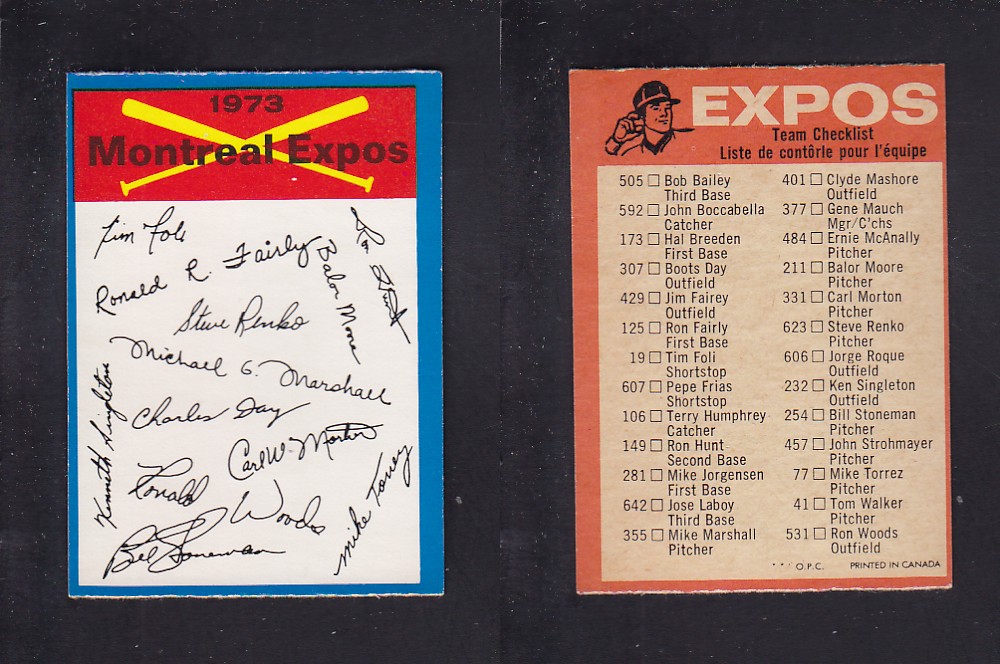 1973 O-PEE-CHEE BASEBALL CARD TEAM CHECKLISTS MONTREAL EXPOS photo