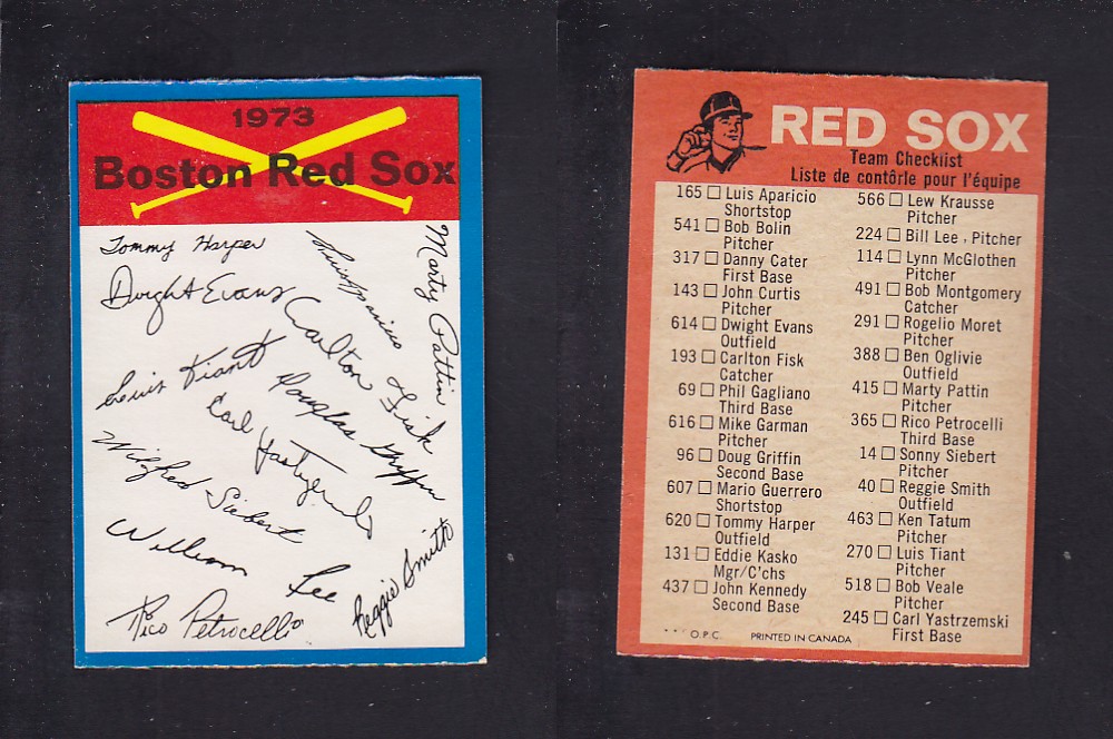 1973 O-PEE-CHEE BASEBALL CARD TEAM CHECKLISTS BOSTON RED SOX photo