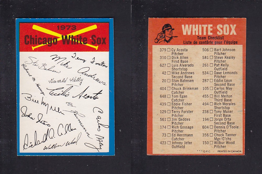 1973 O-PEE-CHEE BASEBALL CARD TEAM CHECKLISTS CHICAGO WHITE SOX photo