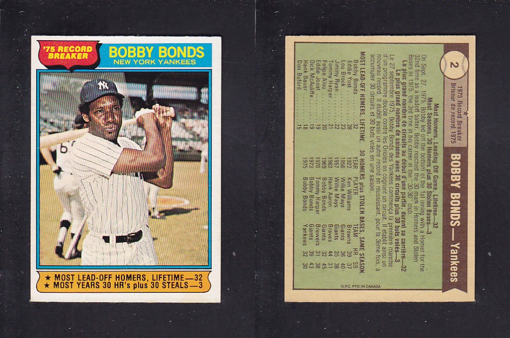 1976 O-PEE-CHEE BASEBALL CARD #2 B. BONDS photo