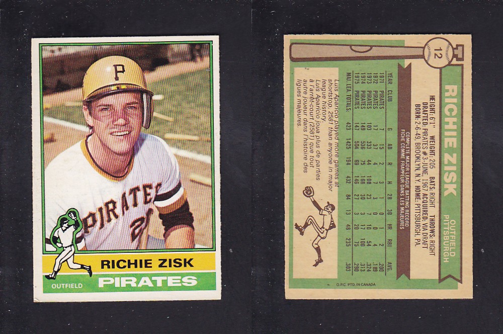 1976 O-PEE-CHEE BASEBALL CARD #12 R. ZISK photo