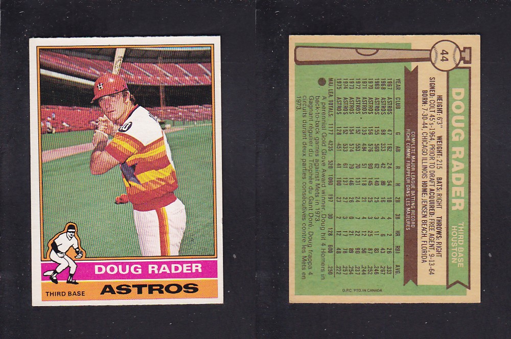 1976 O-PEE-CHEE BASEBALL CARD #44 D. RADER photo