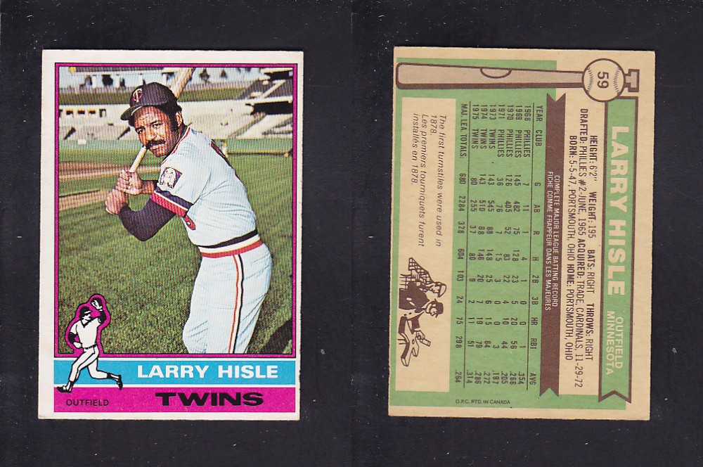 1976 O-PEE-CHEE BASEBALL CARD #59 L. HISLE photo