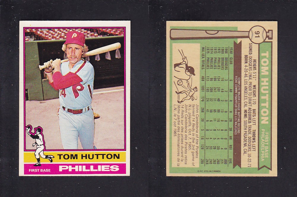 1976 O-PEE-CHEE BASEBALL CARD #91 T. HUTTON photo