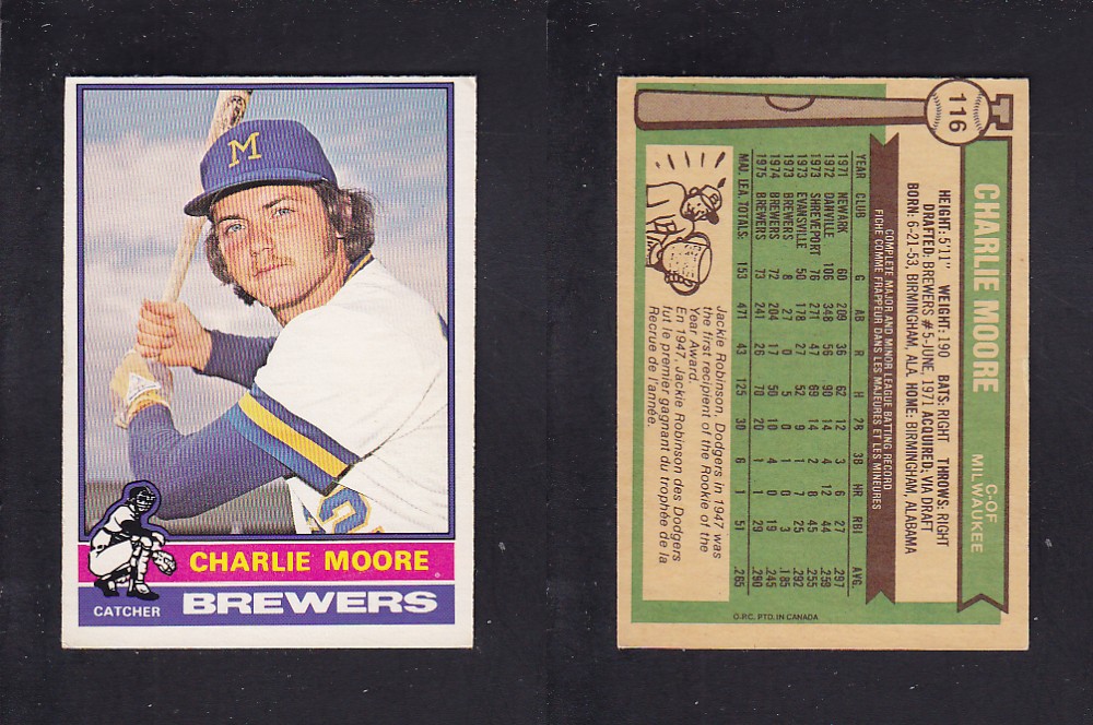 1976 O-PEE-CHEE BASEBALL CARD #116 C. MOORE photo