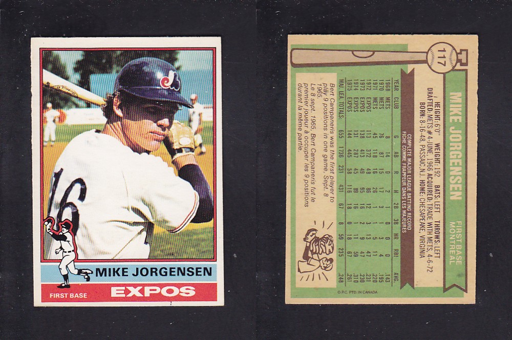 1976 O-PEE-CHEE BASEBALL CARD #117 M. JORGENSEN photo