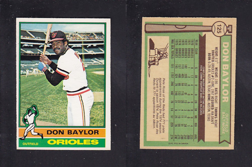 1976 O-PEE-CHEE BASEBALL CARD #125 D. BAYLOR photo