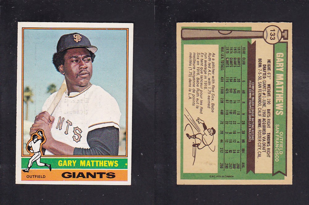 1976 O-PEE-CHEE BASEBALL CARD #133 G. MATTHEWS photo