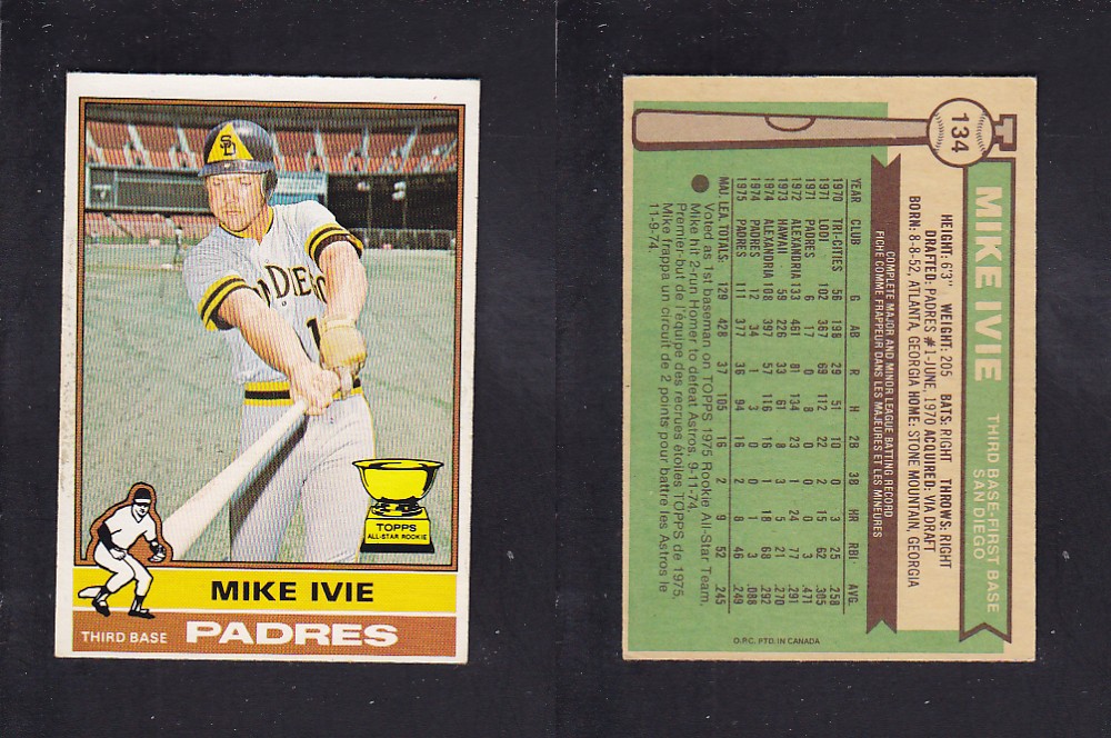 1976 O-PEE-CHEE BASEBALL CARD #134 M. IVIE photo