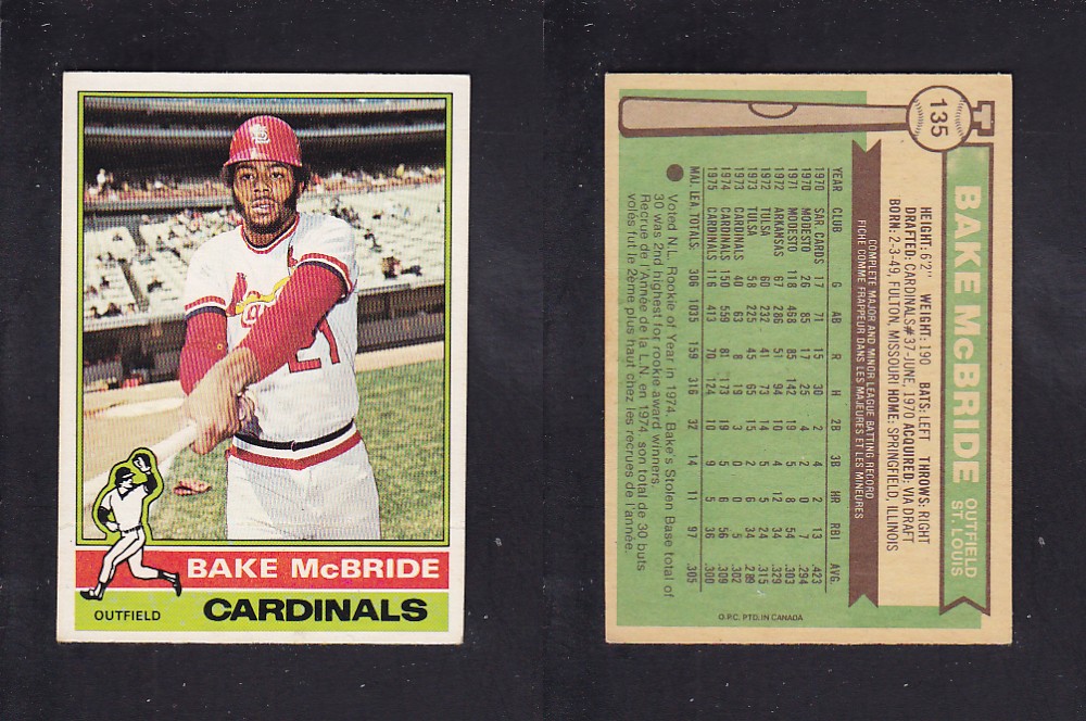 1976 O-PEE-CHEE BASEBALL CARD #135 B. McBRIDE photo